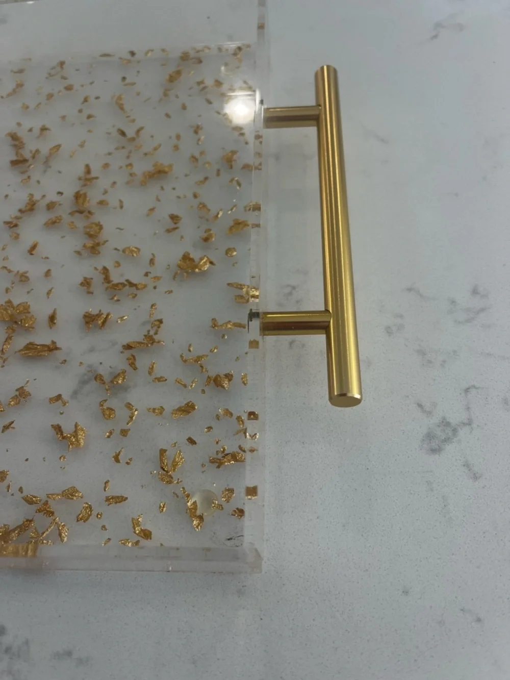 Packed Party Gold Flake Acrylic Vanity/Serving Tray with Gold Handles